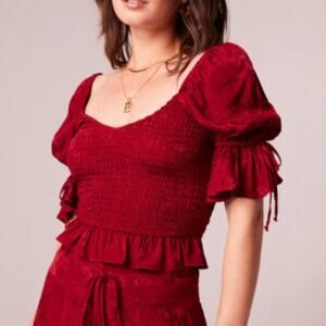 Band Of The Free Size M Burgundy Red Lea Rhubarb Smocked Crop Top BOG Boho Date